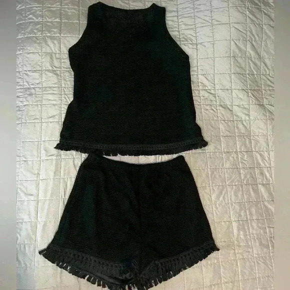 SHEIN Set Lune Tank Top And Fringe Trim Shorts Color Black Size Large - Picture 3 of 9